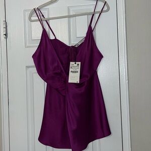 Zara Purple Asymmetrical Tie Front Camisole